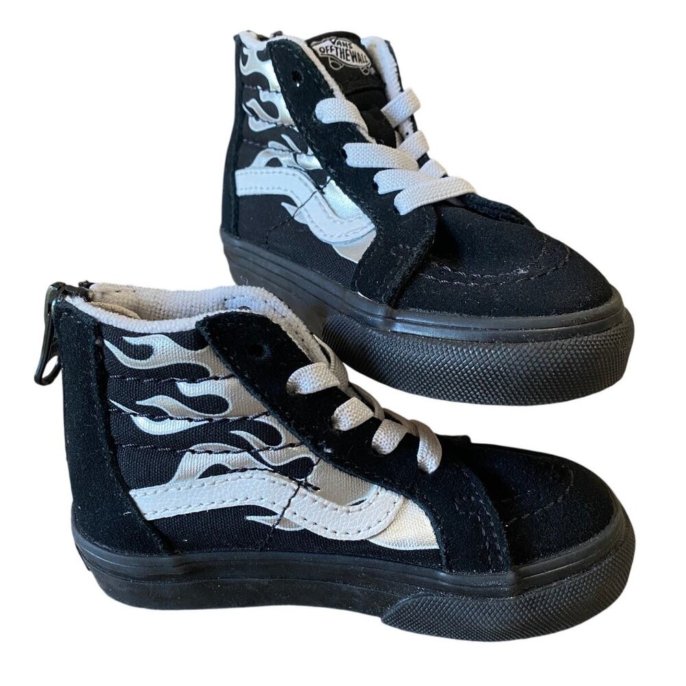 Vans Sk8-Hi Zip Toddler 5.5 Black Flame High Top Sneakers Suede Canvas Shoes